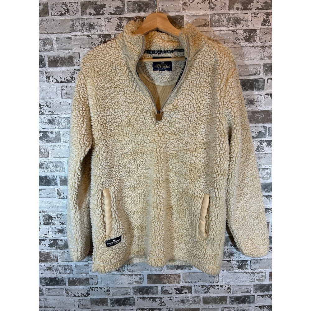 Simply Southern Sherpa Pullover Womens Medium Cream Quarter Zip Fuzzy